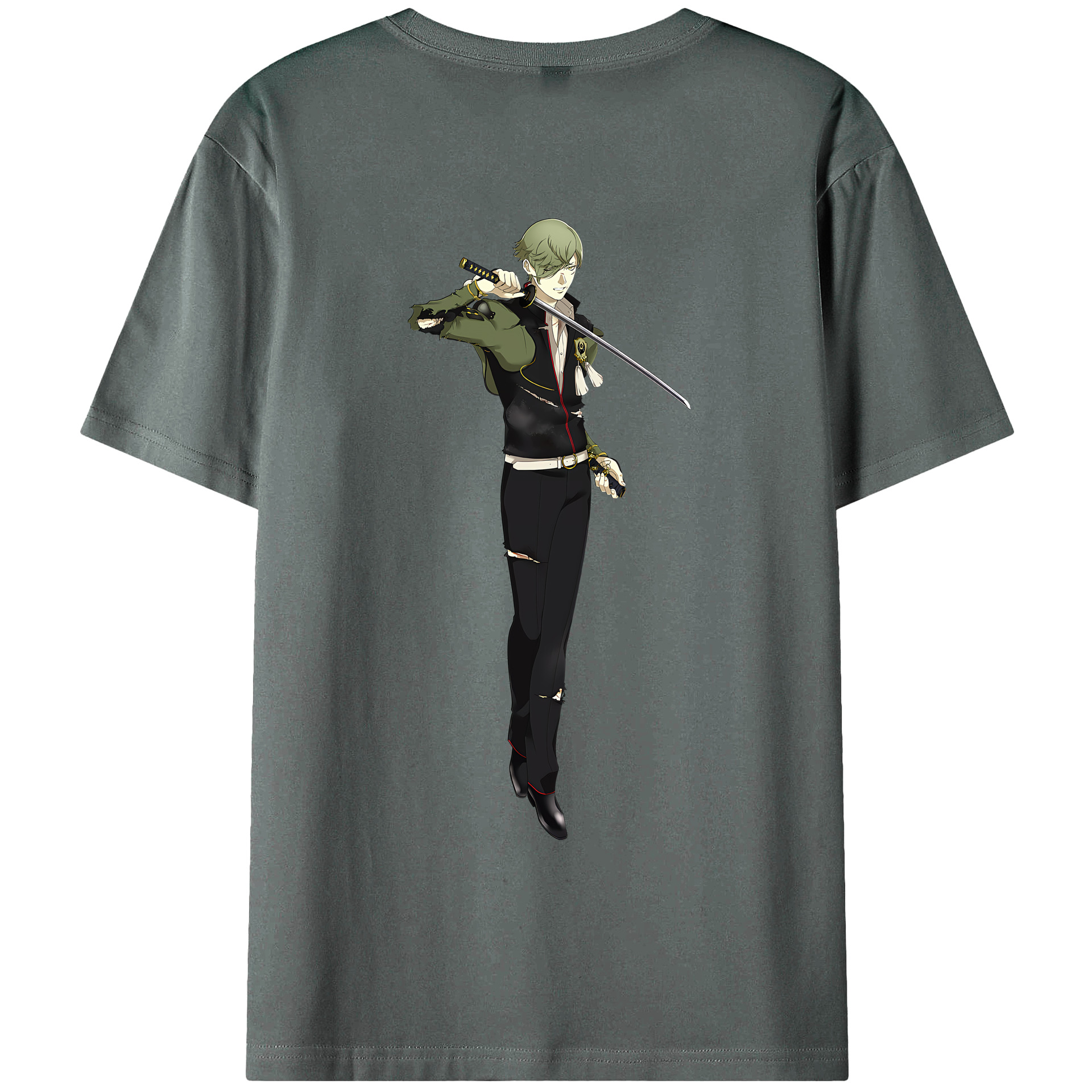 （画像用） 刀剣乱舞 Touken Ranbu 綿100％ メンズ半袖Tシャツ（バックプリント） 通気性